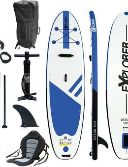 EXPLORER SUP-Board Ocean 10‘8“ Aufblasbares Stand Up Paddle Set (325x84x15cm), (Set, 8 tlg., incl. Zubehör, Kajaksitz, Fußschlaufe)