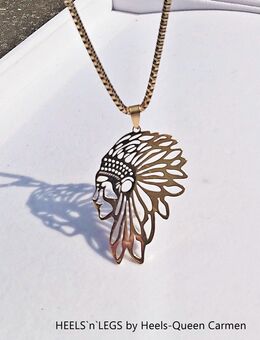 Edelstahl Collier Kette + Anhänger - Indianer / Häuptling - in gold + silber - Bruchköbel