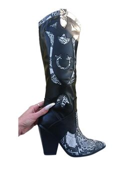 Gr. 38 + 41 Western / Cowboy Overknee Stiefel - "snake" Design, schwarz-weiß ( Sergio Todzi ) - Bruchköbel