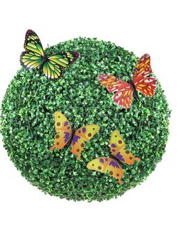 2x Buchsbaumkugel Künstlich Ø40,6cm Garten Deko Buchsbaum Kugel künstlich Buchskugel Kunstpflanze aus PE, Holz, PP inkl. 4 Stk. Dekorative Schmetterlinge und 10 Stk. Ersatzblätter Set453 - Wuppertal