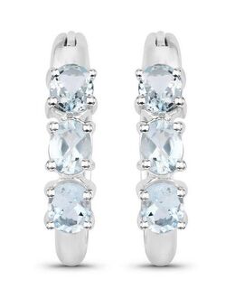 Vira Jewels Paar Creolen Silber 925 rhodiniert mit 6 hellblauen Aquamarinen
