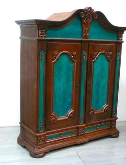 Dielenschrank, Wäscheschrank, Geschirrschrank, Eiche massiv mit Türkis Kupfer Gold, Antik Stil 1700er, in 1920-40er reproduziert - Sinzig