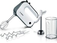 BOSCH Handmixer Styline MFQ49700, Spiralkabel, 2 Edelstahl Rührbesen- und Knethaken, 850 W, 5 Stufen + Turbotaste, Mixstab aus Edelstahl, weiß/dark silver