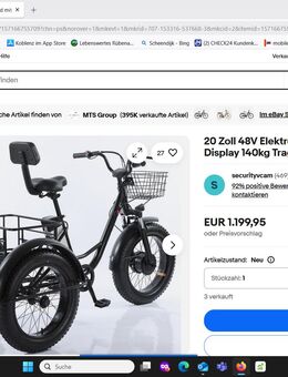 20 Zoll 48V Elektro-Dreirad mit 500W Motor LCD Dispaly 140KG Tragkraft - Koblenz