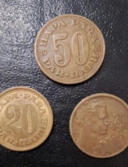3 Münzen Jugoslawien Jugo 20, 20 und 50 Dinar Ex-Jugoslawien von 1965 - Essen