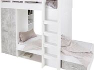 Begabino Hochbett MAXI mit 2 Liegeflächen, Kleiderschrank und Regalen