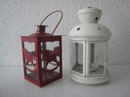 2 Laternen / Teelichter, weiß und rot - Neuss