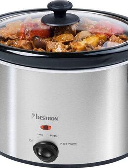 bestron Schongarer ASC350, 180 W, mit Keramikpfanne und Glasdeckel, 3,5 Liter, Edelstahl