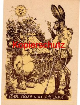Alte Künstlerkarte „Der Hase und der Igel“, 1950er Jahre, nicht gelaufen - Landsberg