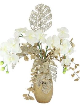 Winterliche Kunstpflanze Gesteck mit Orchidee in Keramikvase, festliche Weihnachtdeko, Orchidee, Eukalyptus, I.GE.A., Höhe 60 cm, Kunstblumen-Arrangement, Blumenensemble, Weihnachtsgesteck