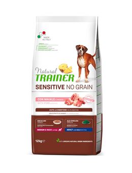 2 x 7 kg / 12 kg Natural Trainer Sensitive zum Sonderpreis! - No Grain Adult Med/Maxi mit Schwein & Kartoffeln (2 x 12 kg)