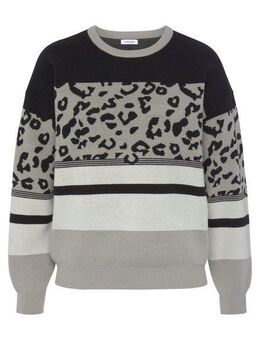 LASCANA Rundhalspullover mit Leomuster, lockerer Strickpullover mit modischem Mustermix