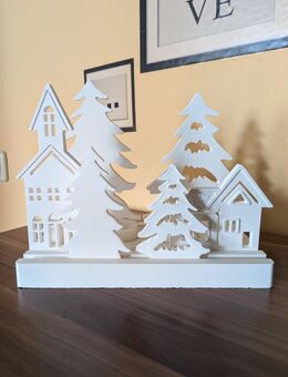 Weihnachtsdekoration Keramik Teelichthalter Häuser u. Bäume - Heideblick