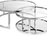 Leonique Couchtisch, Couchtisch, 2 rund, Glas, Chromgestell, Sicherheitsglas, 90x35, 70x30