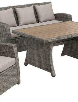 KONIFERA Gartenlounge-Set Siros, (Set, 12-tlg., 1x 3er Sofa, 2x Sessel, 1x Tisch 135x82x65cm, inkl. Auflagen), Polyrattan, Stahl, Tischplatte aus Nonwood, geeignet für 5 Personen