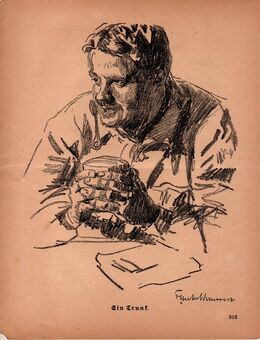 Alte Lithografie : Ein Trunk ., undeutlich signiert , ca. 1920 , Blatt 27cm x 21cm , M7 - Görlitz