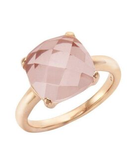Jamelli Fingerring Silber 925 rosé-vergoldet mit echtem Rosenquarz 12mm