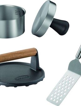 RÖSLE Burgerpresse Barbecue Burger Set All-In-One, Edelstahl 18/10, Gusseisen, 3-tlg., Burgerpresse PRO, BBQ-Gewicht und Burger Wender