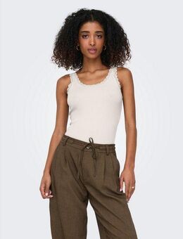 ONLY Tanktop ONLSARA – Tanktop mit Spitzendetail am Ausschnitt regular fit, modisch, Jersey, Rippware, Rundhals