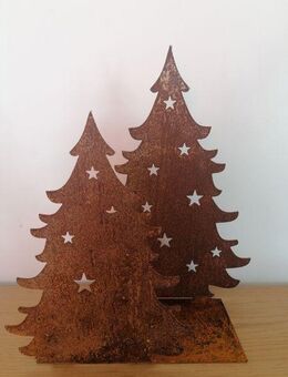 2er Tannenbaum Teelicht auf Platte Edelrost - Kraftisried