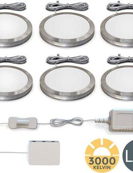 B.K.Licht Unterschrankleuchte, LED fest integriert, Warmweiß, Schranklicht, Unterbauleuchte, flach, Aufputz-Strahler, Spots, 6er SET