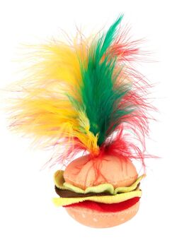 Katzenspielzeug Crinkle Burger mit Federn - 1 Stück