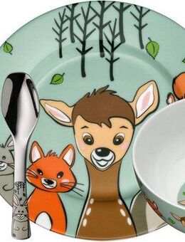 WMF Kindergeschirr-Set Waldfreunde (6-tlg), 1 Personen, Cromargan® Edelstahl Rostfrei 18/10, Porzellan, ab 3 Jahren, hygienisch, säurefest