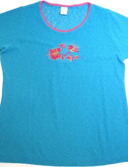 T-Shirt Gr. 40 türkis-pink-bunt mit Blumenstickerei - Biebesheim (Rhein)