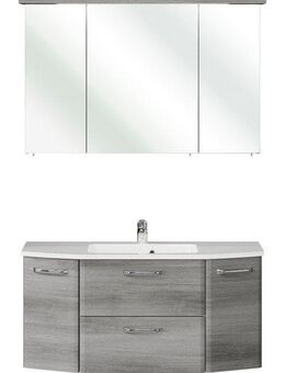 Saphir Badmöbel-Set Quickset 5-teilig, Mineralmarmor-Waschtisch und LED-Spiegelschrank, (6-St), Midischrank, Unterschrank, Hängeschrank, inkl. Türdämpfer