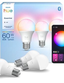 Philips Hue LED-Leuchtmittel Essential White & Color Ambiance smarte Lampe, E27, 3 St., Farbwechsler, 3er Set, dimmbar, RGB, warmweiß - kaltweiß, 806 Lumen, 2200 - 6500 K