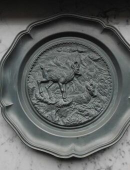 Jagd Steinböcke Teller Wandteller Relief 23 cm Deko Blei Zink ? Metall 4,- - Flensburg