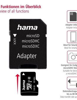 Hama microSD Karte, Memory Fast, + Adapter/Mobile, Class 10 UHS-I 80MB/s Speicherkarte (128 GB, UHS-I Class 10, 80 MB/s Lesegeschwindigkeit)