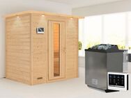 Karibu Sauna "Sonja" mit Energiespartür und Kranz Ofen 9 kW Bio externe Strg modern, BxTxH: 224 x 160 x 202 cm, 38 mm