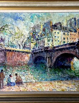 Top-Ölgemälde EJNAR JOHANSEN (1893), Menschen vor Seine-Brücke in Paris 1952! - Berlin