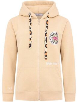 Zwillingsherz Kapuzensweatjacke Leo-Details, Langarm, Reißverschluss, Baumwollmischung