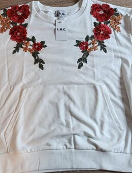 Damen Langarmshirt, Gr. M 40/42, weiß mit Blumenmotiv und Bauch-/Beuteltasche, ungetragen, neu - Herten