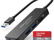 USB 3.0 Typ A, 3fach Hub USB 3.0 Typ A & DUAL Speicherkartenleser deleyCON, SD & MicroSD Laufwerke, SanDisk Ultra MicroSDXC 256GB mit einer Datenübertragung von bis zu 120MB/s, inklusive SD-Adapter - Fürth