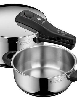 WMF Schnellkochtopf Perfect, Cromargan® Edelstahl Rostfrei 18/10 (Set, 2-tlg., 1x Schnellkochtopf 4,5 I mit Deckel und 1x Schnellbratpfanne 3,0 l), Abnehmbarer Deckelgriff