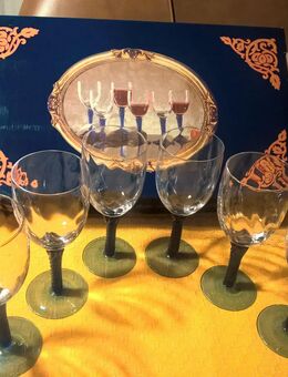 6 Trinkgläser -Blaue Hochstielige- für Wein + sonstige Getränke - Aachen