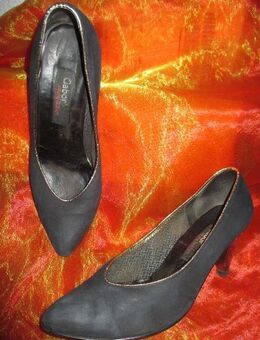 Ausgefallene * Original Granny VINTAGE * Business * Ausgeh * Echt Velours Leder * High Heels * Pumps * Schuhe mit Goldrand "Gabor young Fashion" Gr. 38/ 5 * schwarz- gold * - Riedlingen