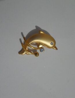 Anstecknadel Delphin gold mit Strassauge 3,5 cm - Rödermark