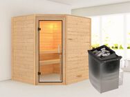 Karibu Sauna Mia (Fronteinstieg), BxTxH: 1960 x 1700 x 1980 cm, 38 mm, inklusive Ofenschutzgitter und Tür