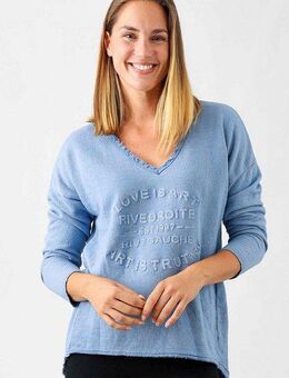 Zwillingsherz Sweatshirt ausgefranster V-Ausschnitt, Vintage Look, Langarm