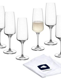 LEONARDO Sektglas Sektgläser CESTI + Poliertuch, Kristallglas, 6 Sekt-Gläser mit Poliertuch