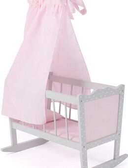 CHIC2000 Puppenwiege Puntos grey, mit Himmel, Stoff-Einhang, Bettdecke & Kopfkissen