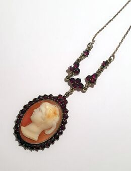 Granat-Collier mit Kamee-Anhänger, Vintage, 800er Silber - Berlin Steglitz-Zehlendorf