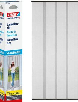 tesa Insektenschutz-Tür Insect Stop Standard Fliegengitter für Türen - 1.20 m : 2.5 m, (Packung, 1-St., Fliegennetz, Klettband), Lamellentür für Balkon & Terrasse - schwarz / anthrazit