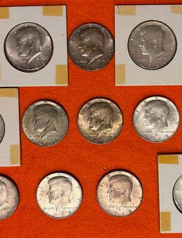 14 x USA Half Dollar Kennedy, Silber 1965 1966 1967 1968 1969 - Mannheim