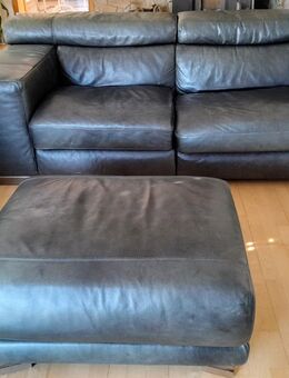 Natuzzi Leder Sofagarnitur mit Hocker, Leder schwarz - Selm