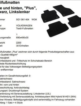 VW Golf 7 Textilfußmatten „Plus“ vorne und hinten *Borgmann* - Krefeld
